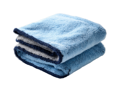 Soft blue towels stacked at home textiles for comfort cozy environment isolated on transparent background, png