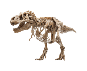 Dinosaur skeleton exhibition natural history museum educational display paleontology isolated on transparent background, png