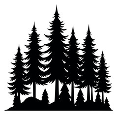 Obraz premium Layered pine forest silhouette isolated on white background
