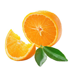 Fototapeta premium Fresh orange slices with leaves