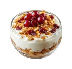 Delicious yogurt parfait with granola and berries kitchen food isolated on transparent background, png