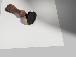 3d Rendering of a Wooden Stamp on a White Sheet of Paper