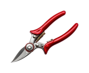 Gardening action with red scissors tool creative concept isolated on transparent background, png