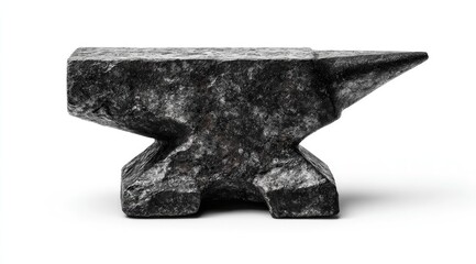 A small, dark gray anvil on white