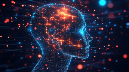 Obraz premium Digital Glowing Head with Network Connection Artificial Intelligence Concept Illustration
