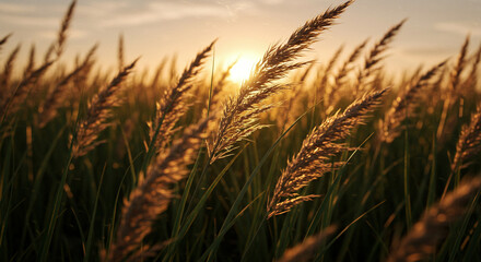 Nature Background Background golden hour light shining through field of wheat grass nature landscape photography