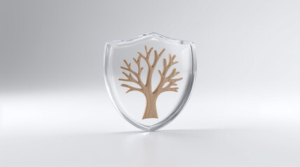 A glass shield protecting a tree, symbolizing environmental protection and conservation
