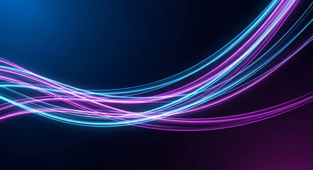 Curved Neon Light Trails in Electric Blue and Magenta on a Dark Abstract Background