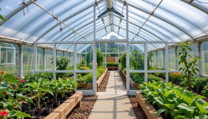 Fototapeta premium double glazing glass panels in greenhouses provide superior insulation and light control reducing heat loss while maintaining plant growth conditions.
