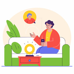 Elderly Person Talking to Smart AI Assistant