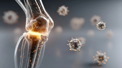 Human knee joint with glowing inflammation