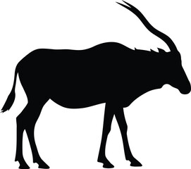 Graceful Oryx Antelope Silhouette: Black Vector for African Wildlife, Desert, and Safari Animal Designs.