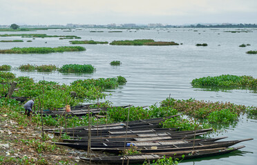 Fishing boats in a lake