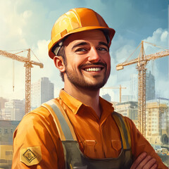 Portrait of factory worker. Young handsome factory worker.