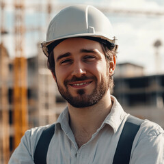 Portrait of factory worker. Young handsome factory worker.