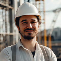 Portrait of factory worker. Young handsome factory worker.