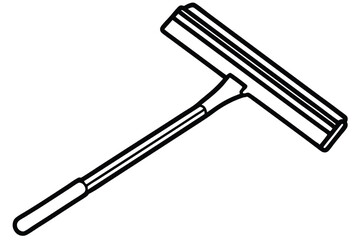Black and White Outline Drawing of Window Squeegee with Handle and Rubber Blades
