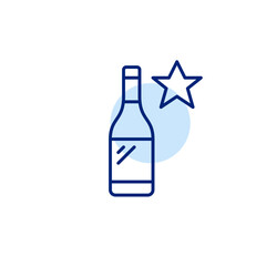Bottle and star. Customer favorite, seasonal feature. Premium wine of the month. Pixel perfect, editable stroke vector icon