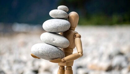 Wooden figurine balancing stones