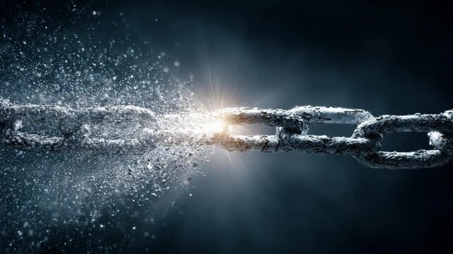 Breaking Free: A powerful, conceptual image of a chain breaking apart, symbolizing liberation, overcoming challenges, and resilience.