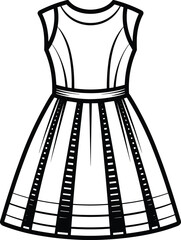 Sleeveless dress silhouette vector—striped flared skirt with fitted bodice and round neckline for fashion design, mockups, and branding