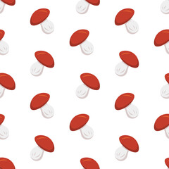 Seamless autumn pattern with cartoon mushrooms. Forest fall and summer wallpaper design.