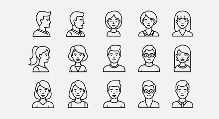 Collection of Line Art Avatar Icons of Diverse People