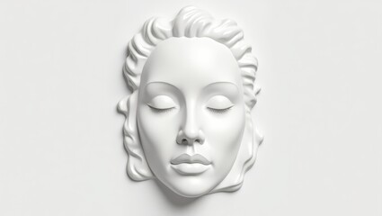 Elegant, serene female face relief sculpture.