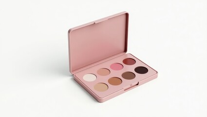 Open makeup eyeshadow palette in a light pink case.