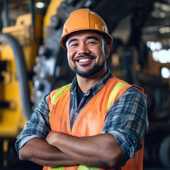 Portrait of factory worker. Young handsome factory worker.