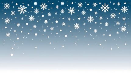 A winter scene with many snowflakes.  Blue shiny winter banner with snow, A panoramic winter scene of falling snowflakes, with a gradient blue to white background, 