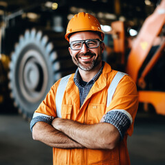Portrait of factory worker. Young handsome factory worker.