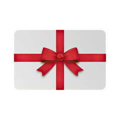 Rectangular gift card with red ribbon and bow