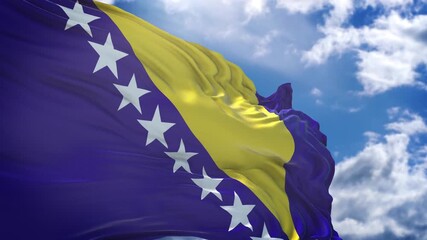 flag of Bosnia and Herzegovina. close up of Bosnia and Herzegovina flag. Bosnia and Herzegovina flag endless loop.