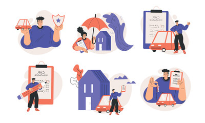 Illustrative Scenes Depicting Various Aspects of Daily Life and Concepts of Transportation