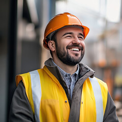 Portrait of factory worker. Young handsome factory worker.