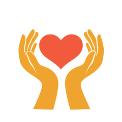 Obraz premium Charity logo with hands gently holding a heart symbolizing love, help, and care. Ideal for nonprofit, donation, and humanitarian-themed designs.