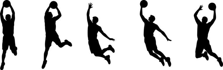 set basketball player silhouette Jumping people silhouettes in various athletic poses and actions 