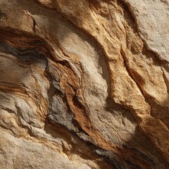 Close-up of textured rock surface with varied hues of brown and beige, illuminated by sunlight casting shadows