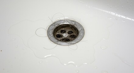Clogged drain with hair in bathroom sink highlighting plumbing issues