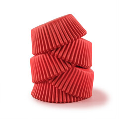Vivid red paper baking cup folded into a stylized pyramid. Ideal for product promotion, packaging, or baking-themed advertising visuals.