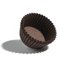 Eco-style brown cupcake wrapper photographed on a white backdrop. Great for sustainable food branding or organic bakery packaging.