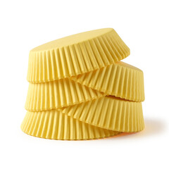 Sunny yellow paper cupcake liner shaped as a pyramid for an eye-catching product photo. Perfect for spring or summer bakery content.