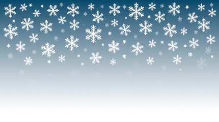 Blue shiny winter banner with snow, A panoramic winter scene of falling snowflakes, with a gradient blue to white background, A winter scene with many snowflakes.  
