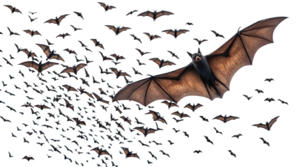 swarm of bats flock halloween cut out isolated on white background