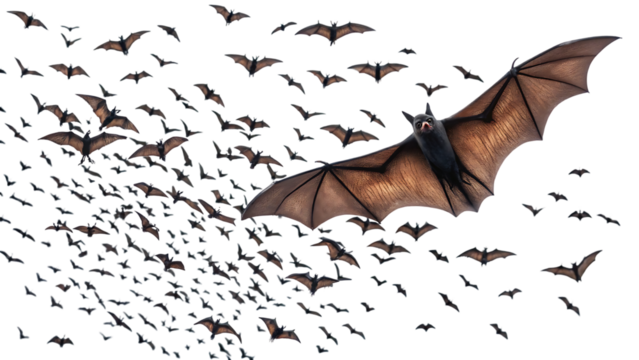 swarm of bats flock halloween cut out isolated on white background
