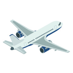 Modern commercial airplane in flight with blue engine accents