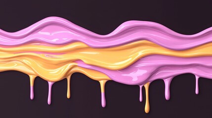 Naklejka premium Vibrant Abstract Fluid Waves in Pink and Yellow on Dark Background - Modern Art for Creative Designs