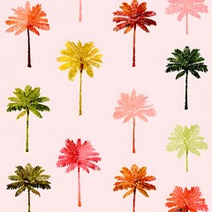 Colorful palm trees repeat pattern on a light background.