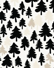 Obraz premium Stylized Monochrome Evergreen Tree Pattern - Nature-Inspired Retro Design